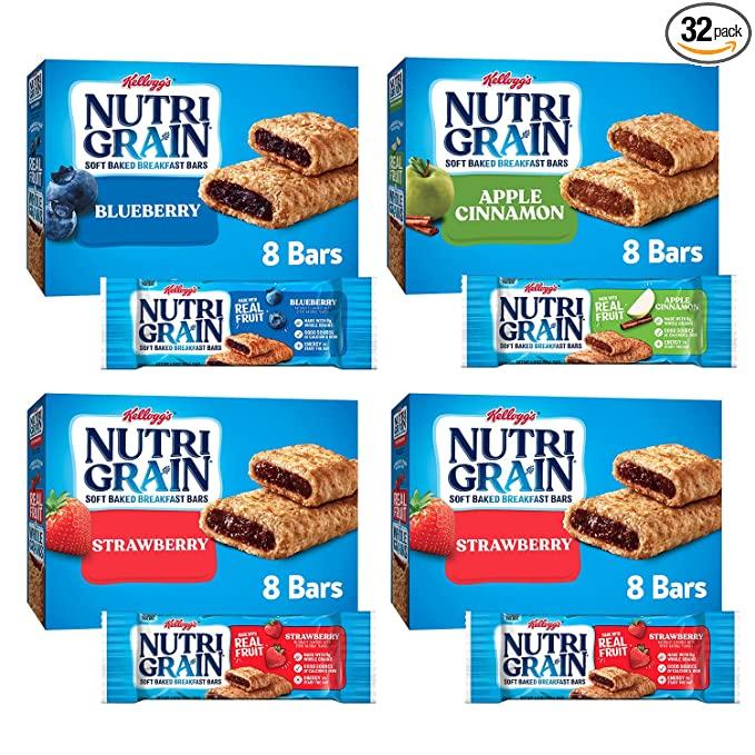 Nutri-Grain Soft Baked Breakfast Bars, 3 Flavor Variety Pack, Whole Grain Snacks, Kids Snacks (32 Bars)